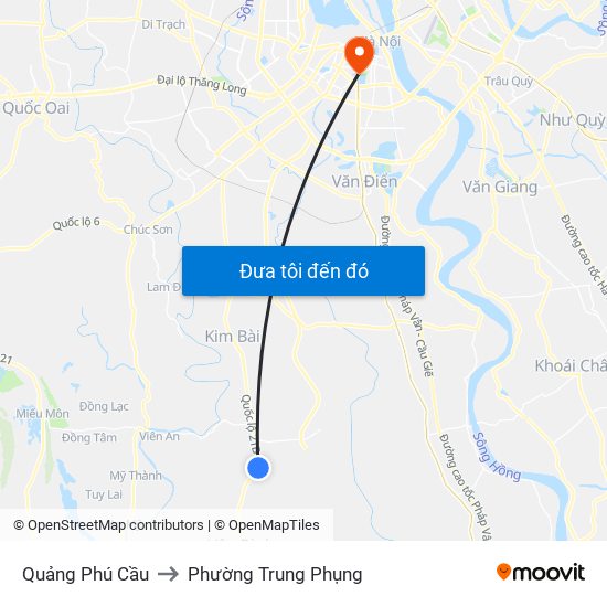 Quảng Phú Cầu to Phường Trung Phụng map
