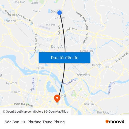 Sóc Sơn to Phường Trung Phụng map