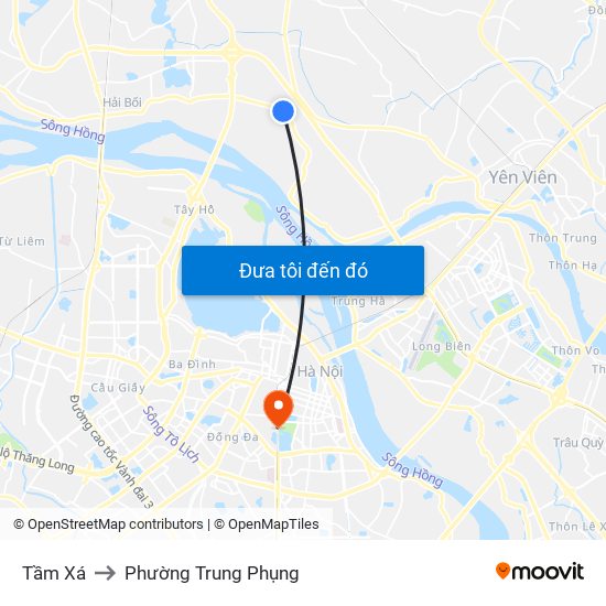 Tầm Xá to Phường Trung Phụng map