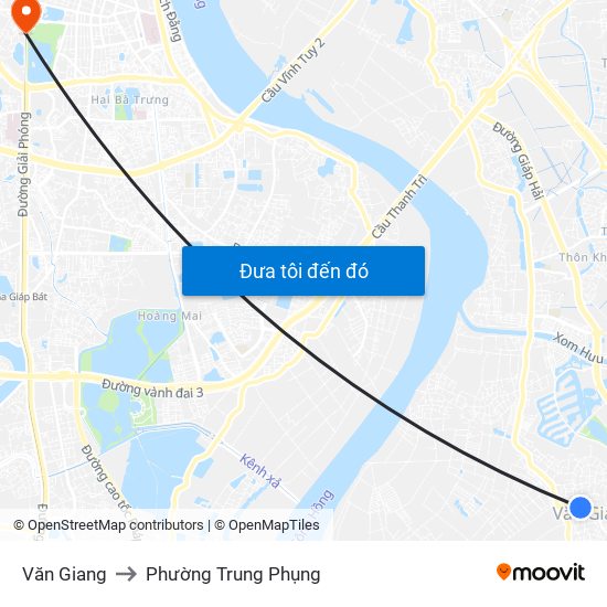 Văn Giang to Phường Trung Phụng map