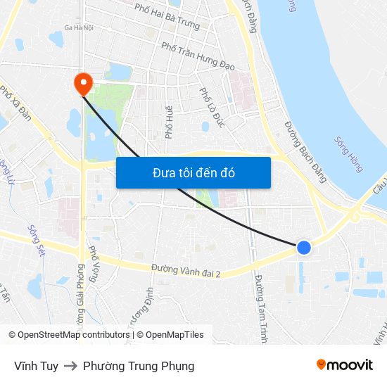 Vĩnh Tuy to Phường Trung Phụng map