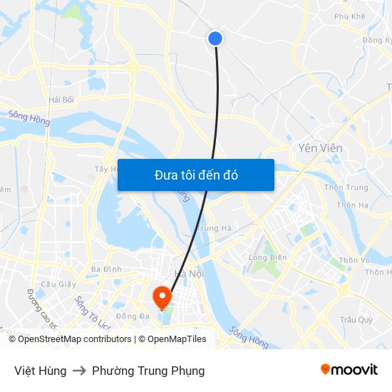 Việt Hùng to Phường Trung Phụng map