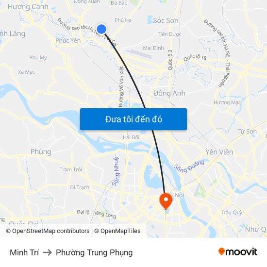 Minh Trí to Phường Trung Phụng map