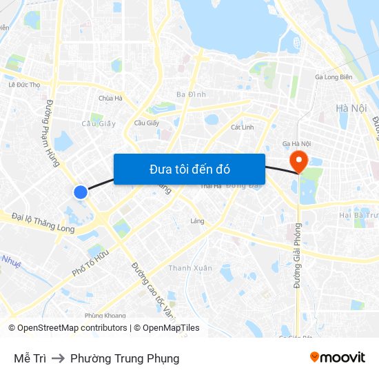 Mễ Trì to Phường Trung Phụng map