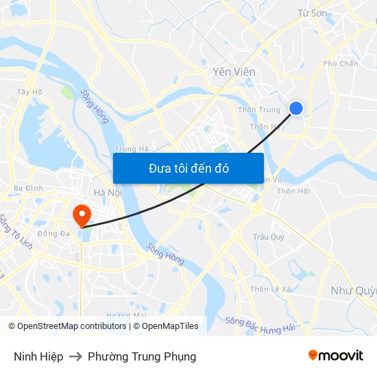 Ninh Hiệp to Phường Trung Phụng map