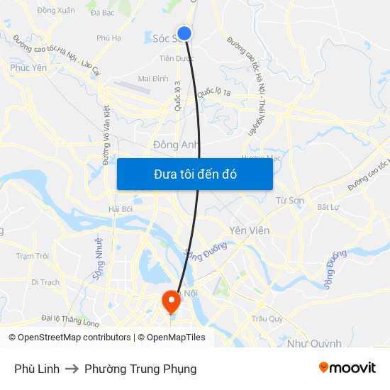 Phù Linh to Phường Trung Phụng map