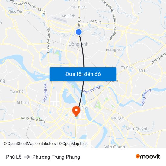 Phù Lỗ to Phường Trung Phụng map