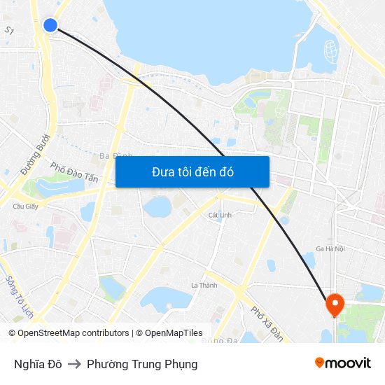 Nghĩa Đô to Phường Trung Phụng map