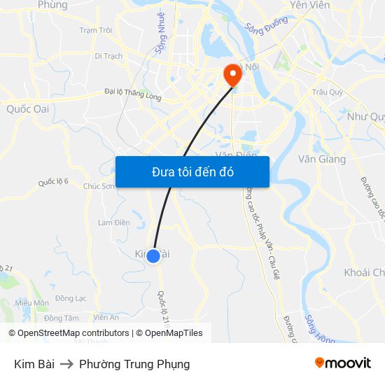 Kim Bài to Phường Trung Phụng map