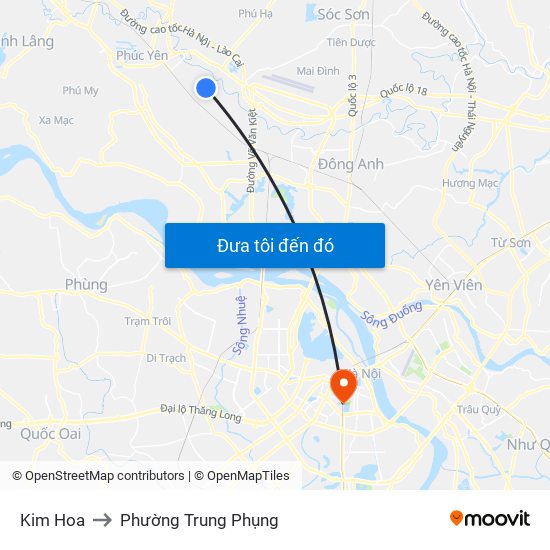 Kim Hoa to Phường Trung Phụng map