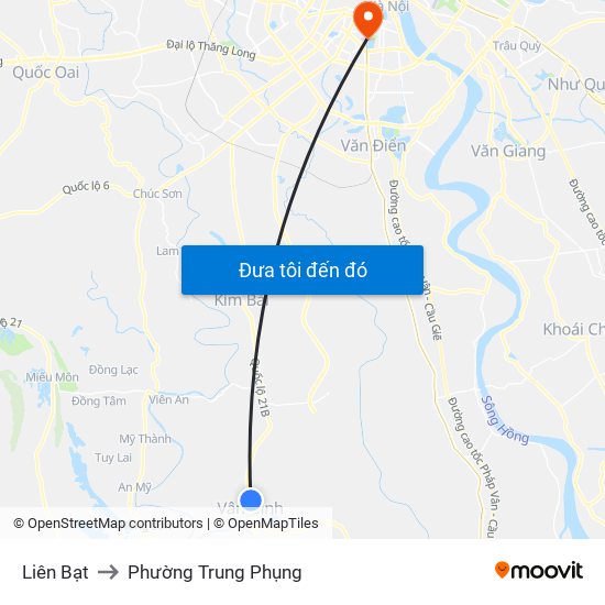 Liên Bạt to Phường Trung Phụng map