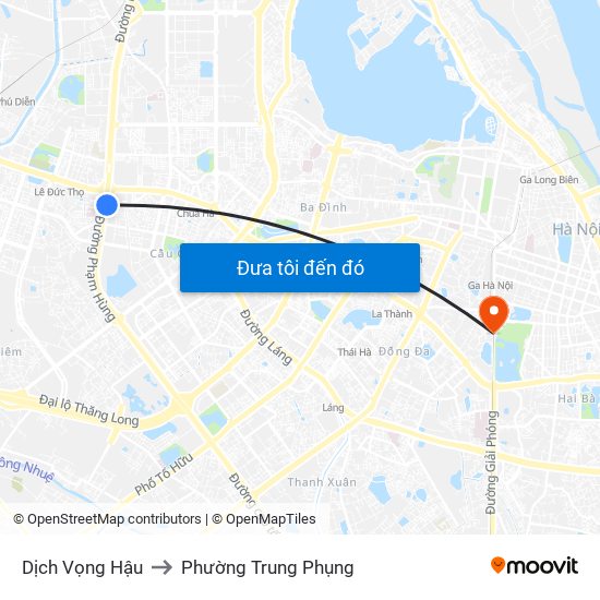 Dịch Vọng Hậu to Phường Trung Phụng map