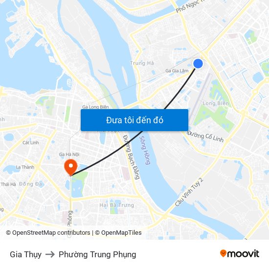 Gia Thụy to Phường Trung Phụng map