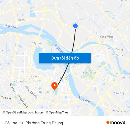 Cổ Loa to Phường Trung Phụng map