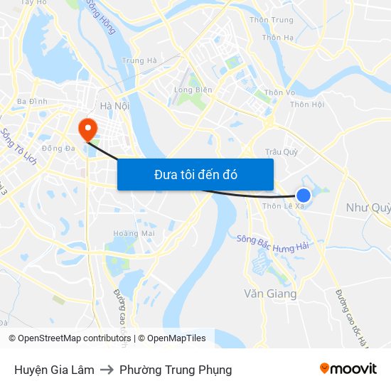 Huyện Gia Lâm to Phường Trung Phụng map