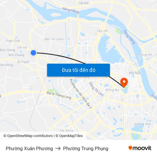 Phường Xuân Phương to Phường Trung Phụng map