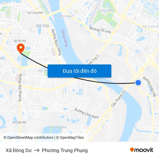 Xã Đông Dư to Phường Trung Phụng map