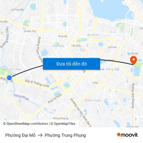 Phường Đại Mỗ to Phường Trung Phụng map