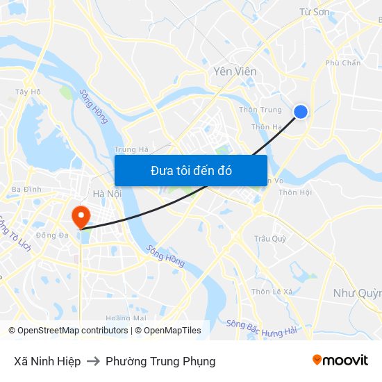 Xã Ninh Hiệp to Phường Trung Phụng map
