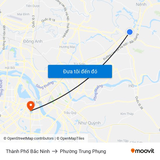 Thành Phố Bắc Ninh to Phường Trung Phụng map