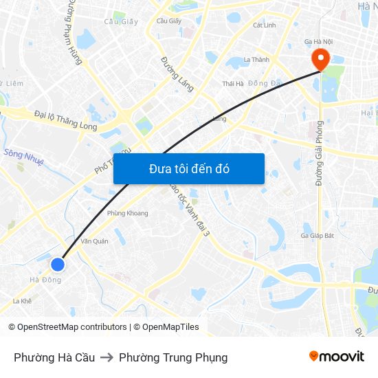 Phường Hà Cầu to Phường Trung Phụng map