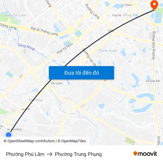 Phường Phú Lãm to Phường Trung Phụng map