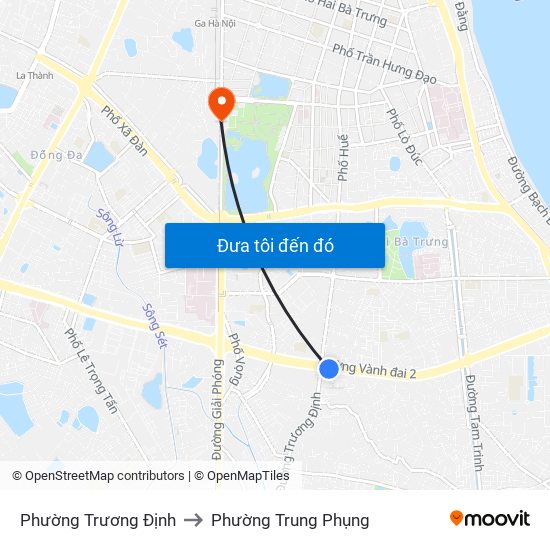 Phường Trương Định to Phường Trung Phụng map