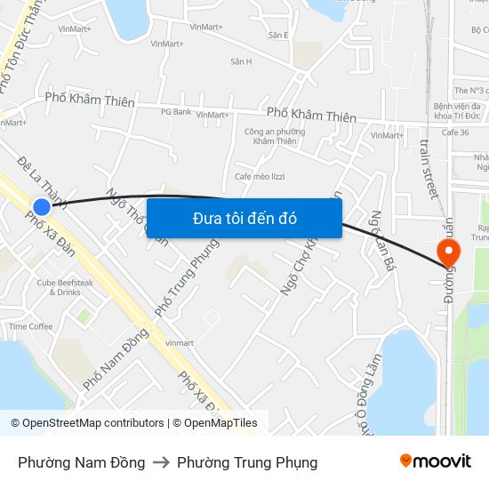 Phường Nam Đồng to Phường Trung Phụng map