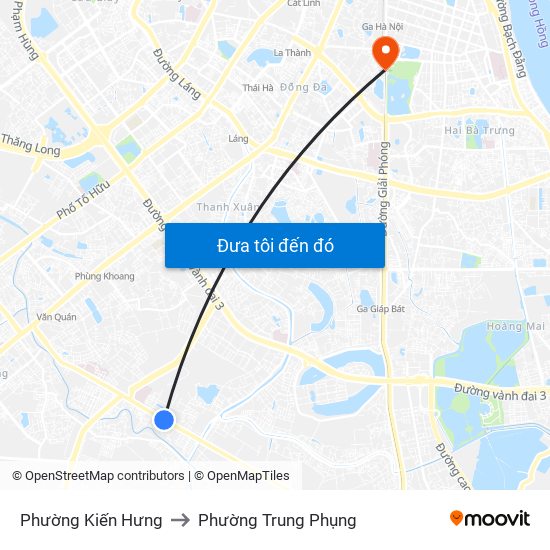 Phường Kiến Hưng to Phường Trung Phụng map