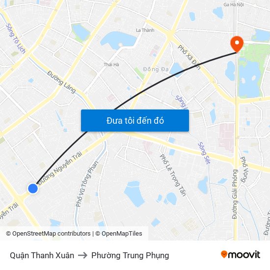 Quận Thanh Xuân to Phường Trung Phụng map
