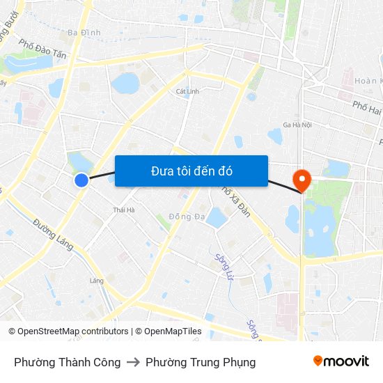 Phường Thành Công to Phường Trung Phụng map