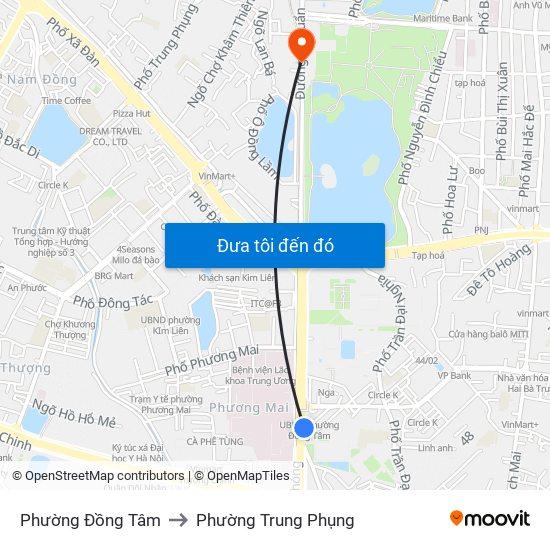Phường Đồng Tâm to Phường Trung Phụng map