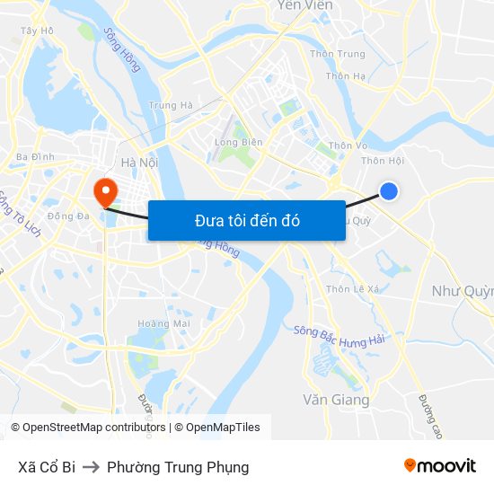 Xã Cổ Bi to Phường Trung Phụng map