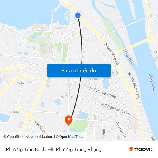 Phường Trúc Bạch to Phường Trung Phụng map