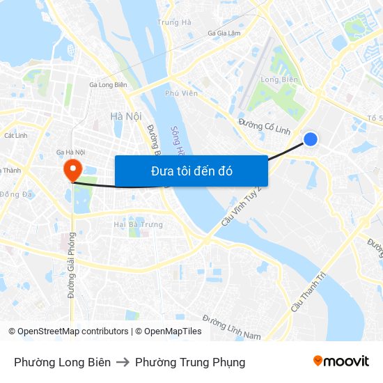 Phường Long Biên to Phường Trung Phụng map