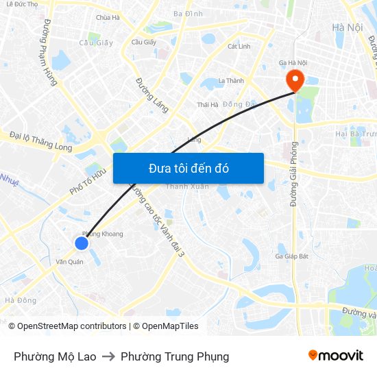 Phường Mộ Lao to Phường Trung Phụng map