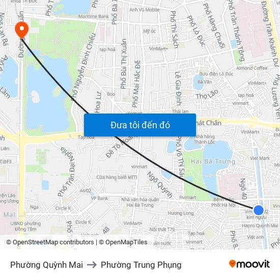 Phường Quỳnh Mai to Phường Trung Phụng map