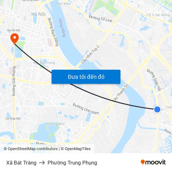 Xã Bát Tràng to Phường Trung Phụng map