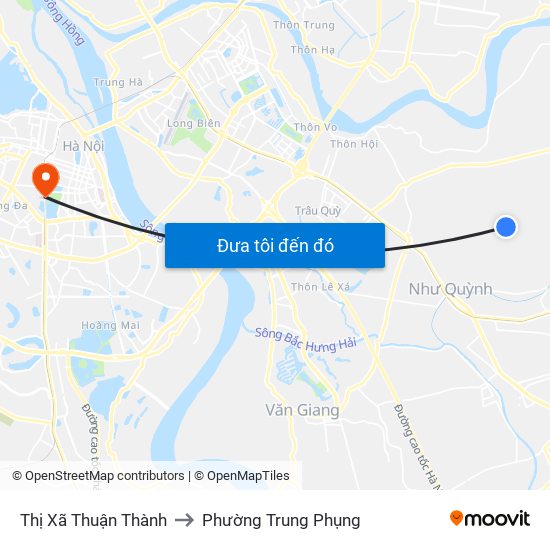 Thị Xã Thuận Thành to Phường Trung Phụng map