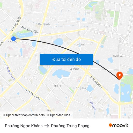 Phường Ngọc Khánh to Phường Trung Phụng map