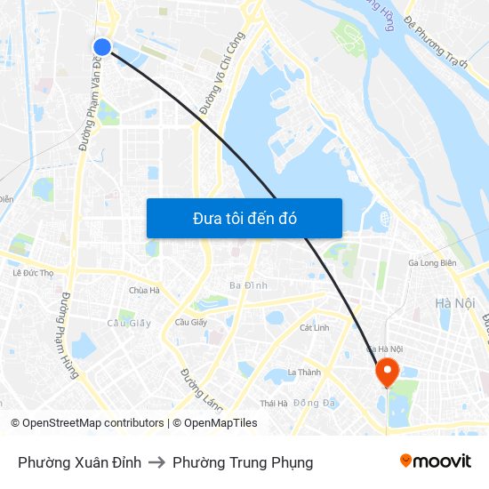 Phường Xuân Đỉnh to Phường Trung Phụng map