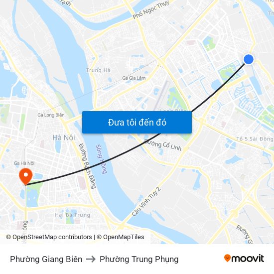 Phường Giang Biên to Phường Trung Phụng map