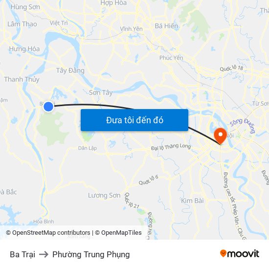 Ba Trại to Phường Trung Phụng map