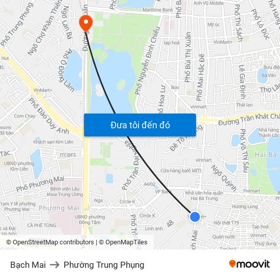 Bạch Mai to Phường Trung Phụng map