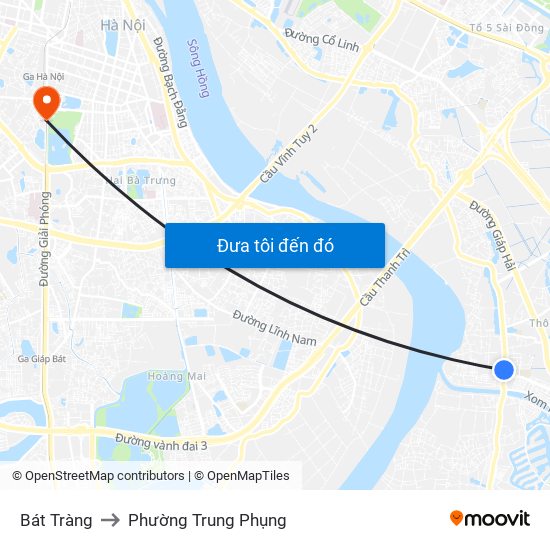 Bát Tràng to Phường Trung Phụng map