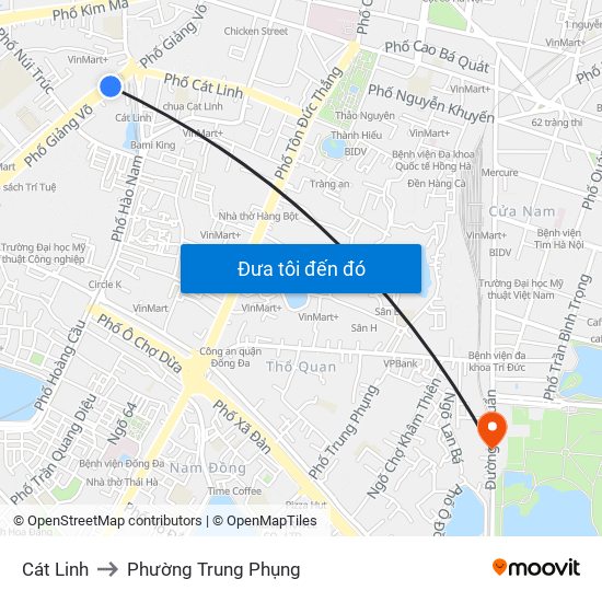 Cát Linh to Phường Trung Phụng map