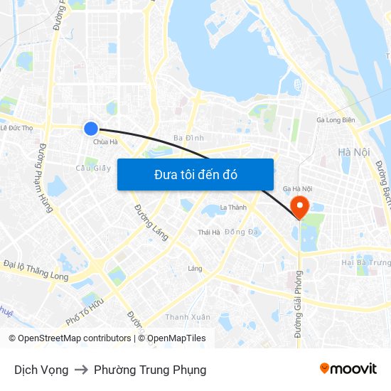 Dịch Vọng to Phường Trung Phụng map