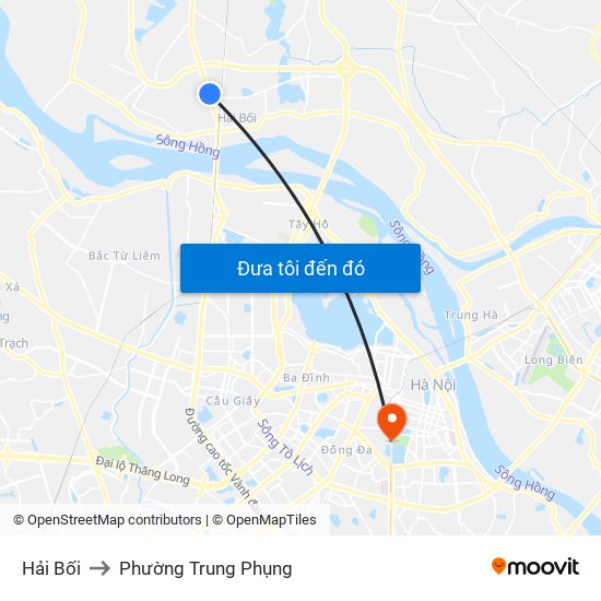 Hải Bối to Phường Trung Phụng map