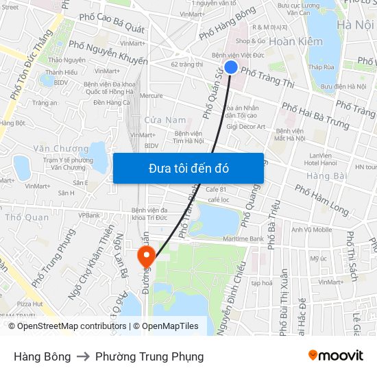 Hàng Bông to Phường Trung Phụng map