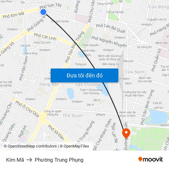 Kim Mã to Phường Trung Phụng map